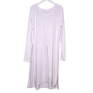 Gap White Midi Dress M‎ Long Sleeve Coverup Crew Neck Front Side Slits
